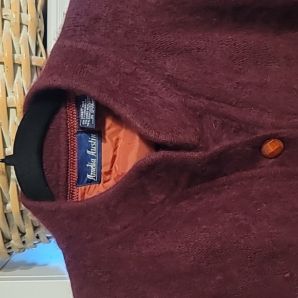 VTG Amelia Austin Sweater Women's Cardigan Burgundy Angora Rabbit Hair Blend - Picture 2 of 12